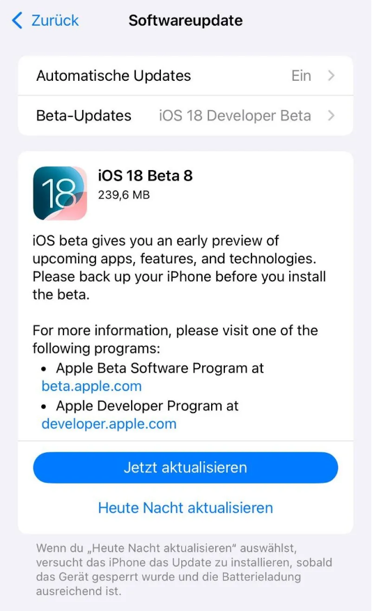 盘县苹果手机维修分享苹果 iOS / iPadOS 18 开发者预览版 Beta 8 发布 